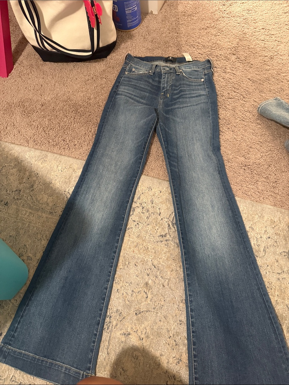 7 For All Mankind Women's Flared Denim in Medium Blue Wash